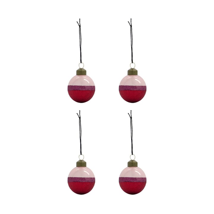 Bolas de Navidad Stripe Ø8 cm, 4-pack - Rosa-rojo - House Doctor
