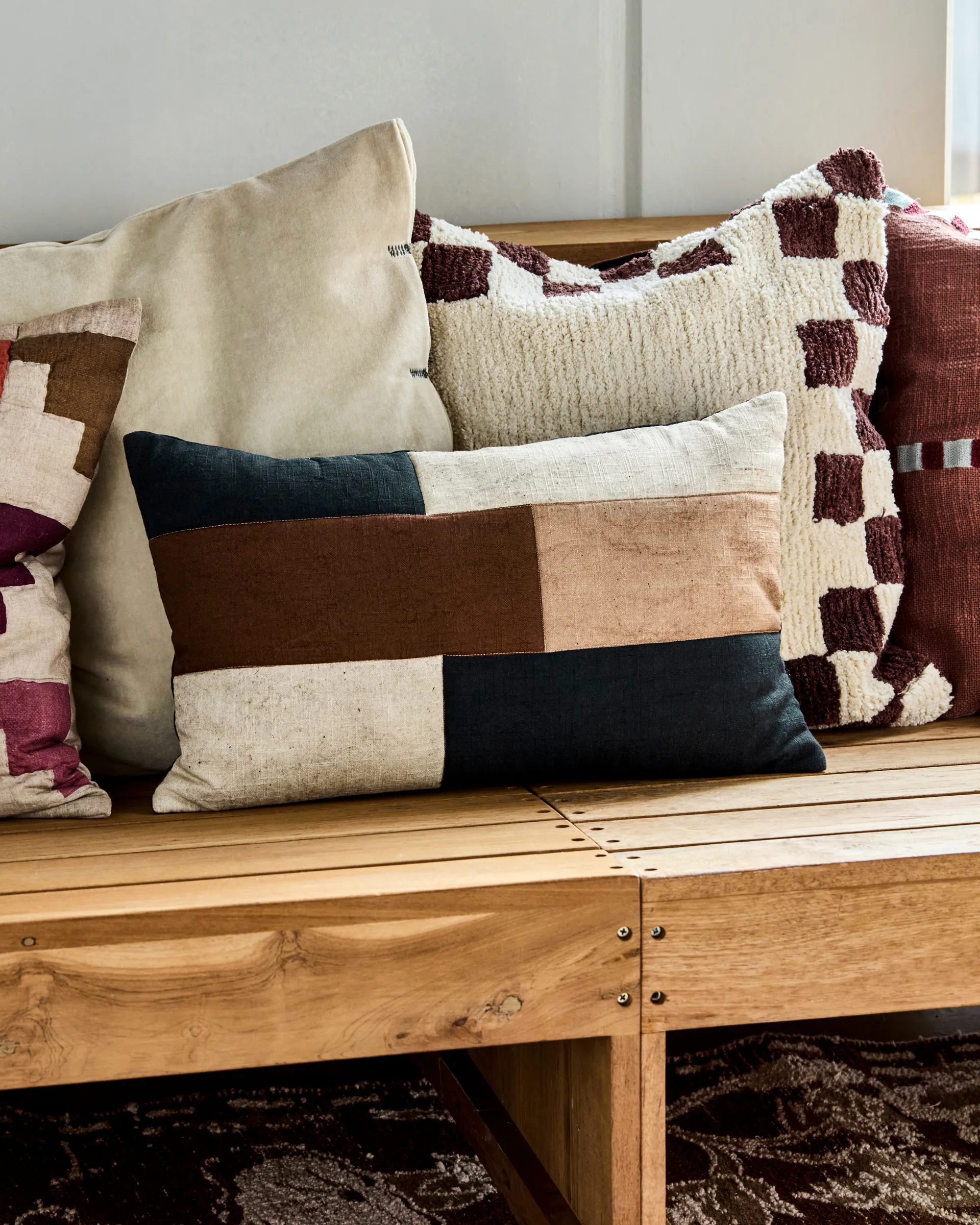 Funda de cojín Patch 30x50 cm, Negro-arena-marrón House Doctor