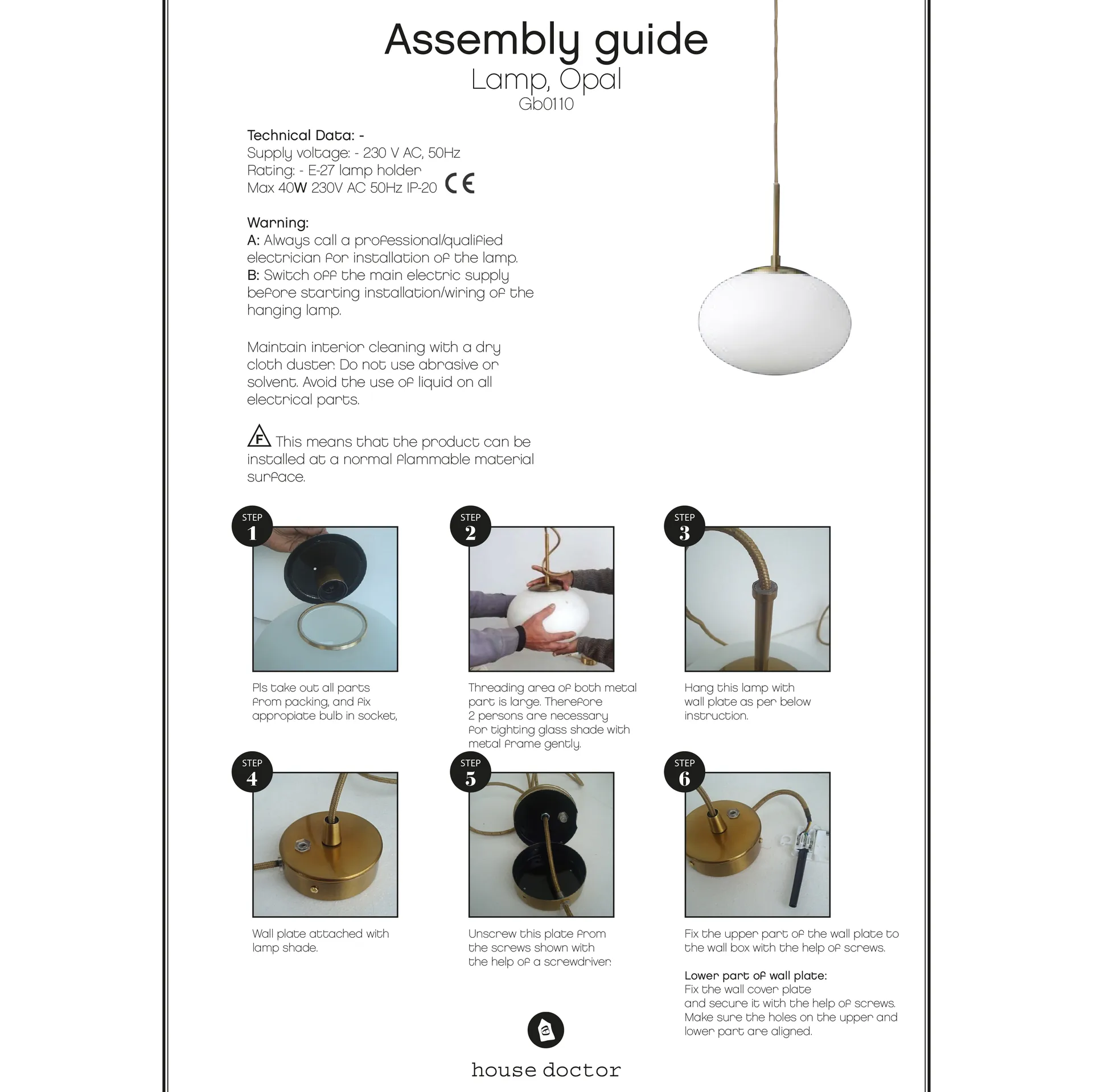 Lámpara de techo Opal, blanco House Doctor