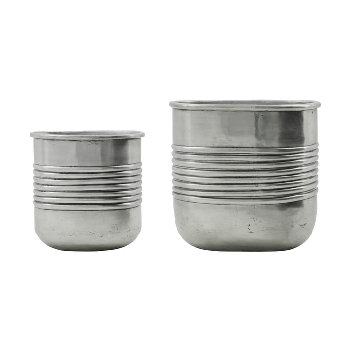 Maceta Groove de aluminio ovalada, 2 piezas - Acabado en plata antigua - House Doctor