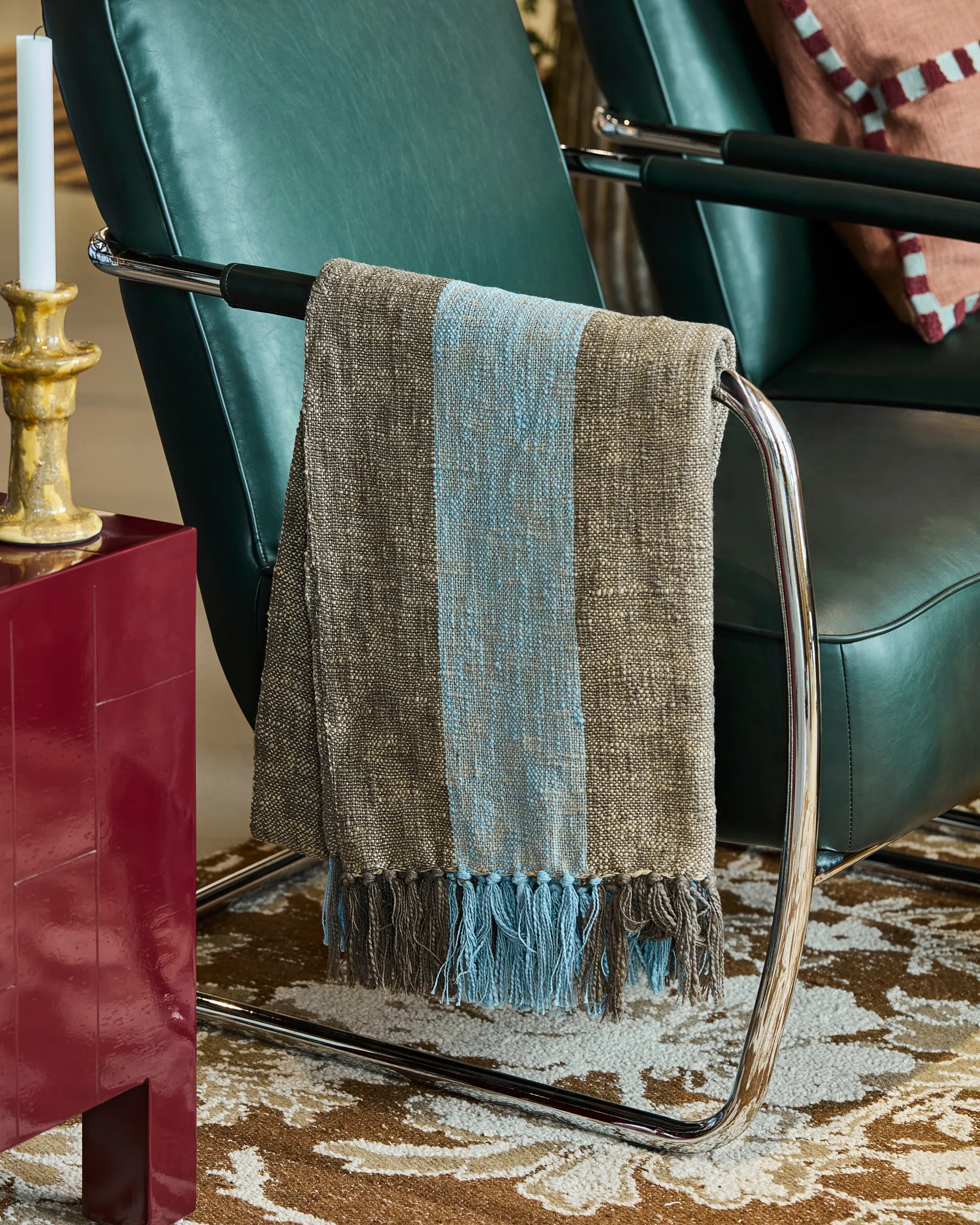 Manta Ponra 130x180 cm, Marrón-azul claro House Doctor