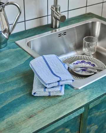 Paño de cocina Rena - Azul claro-azul, 30x30 cm, pack de 2 - House Doctor