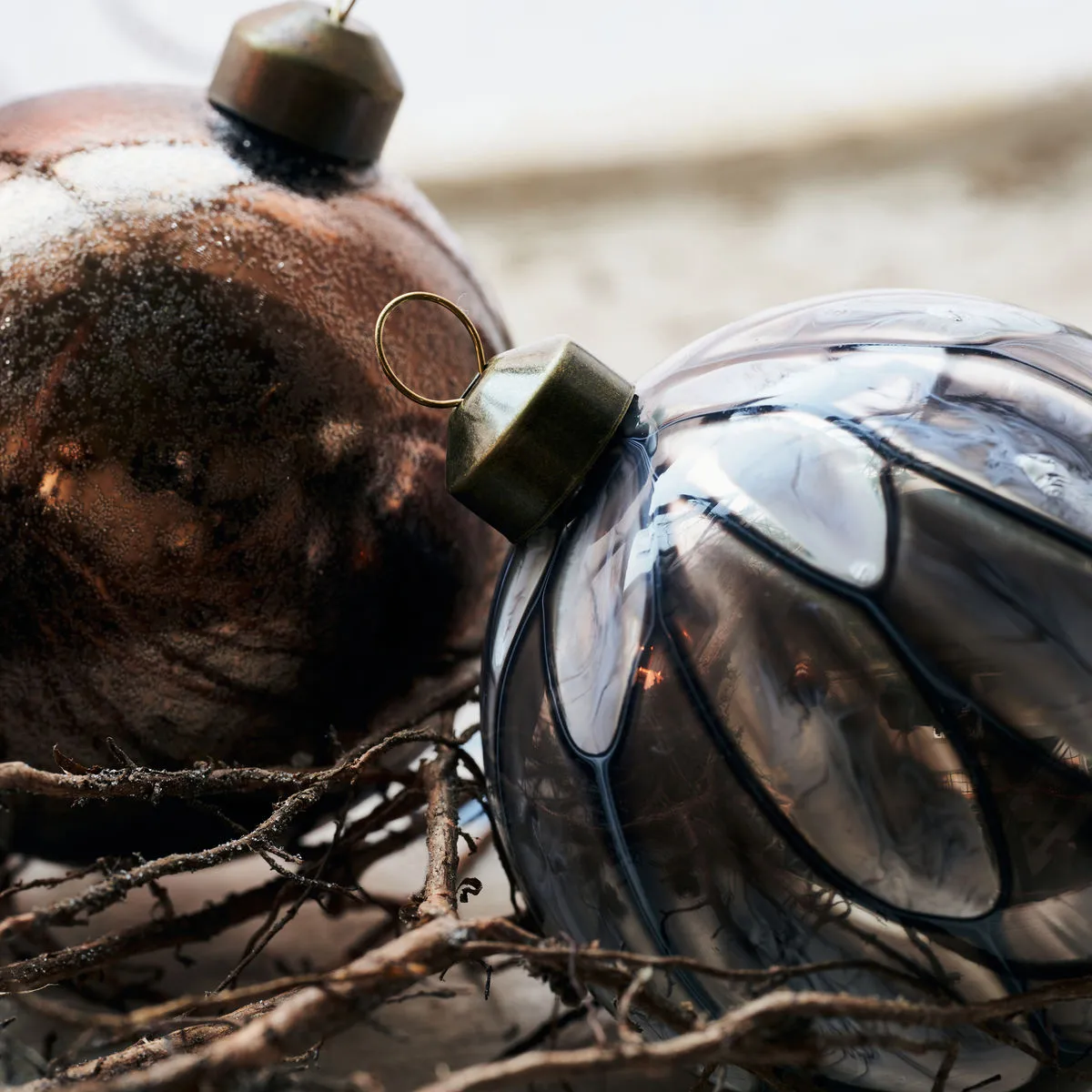 Set de 2 bolas para árbol de navidad Runy Ø8 cm, Marrón House Doctor