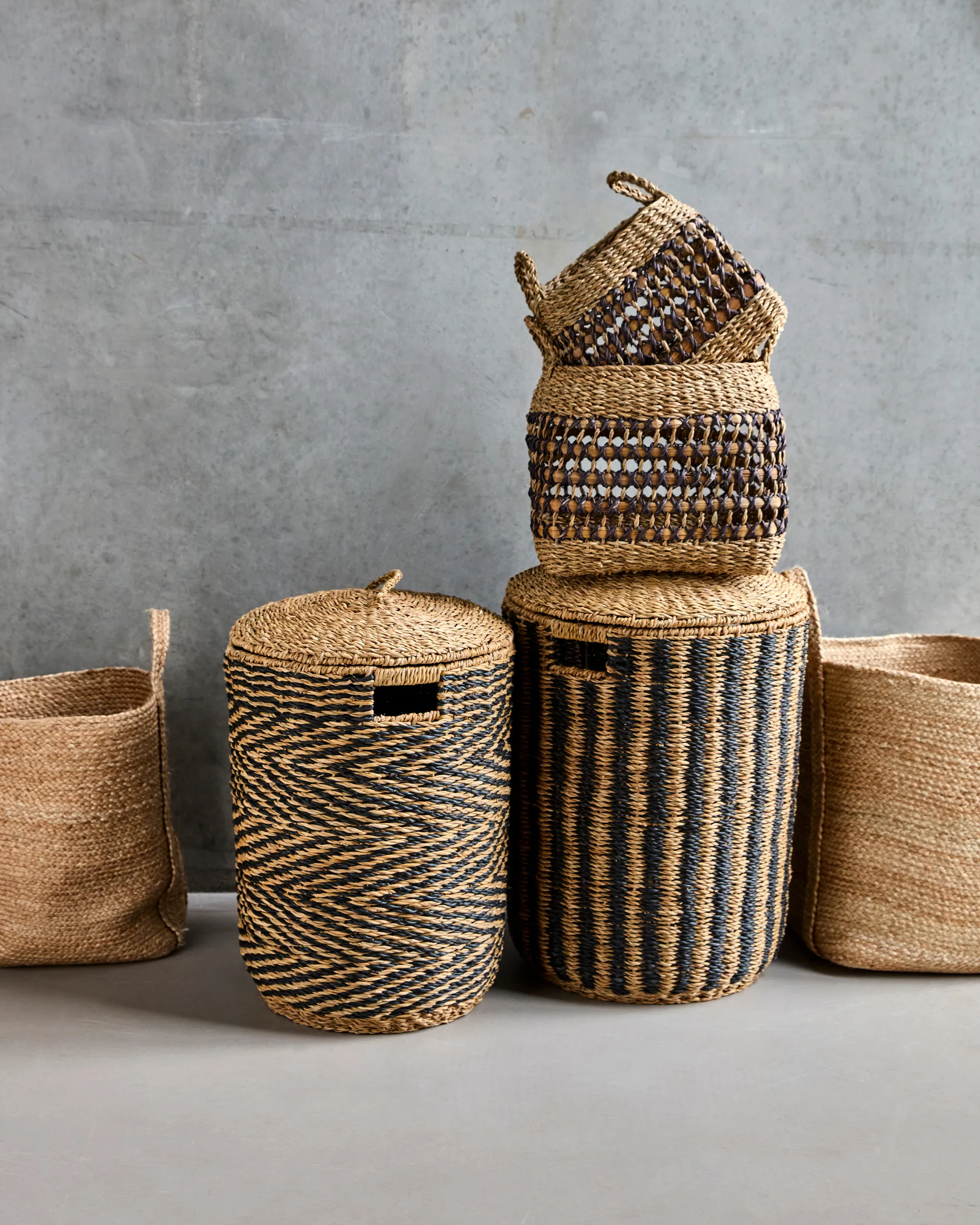 Set de 2 cestos para ropa sucia Cesto  , Natural-negro House Doctor