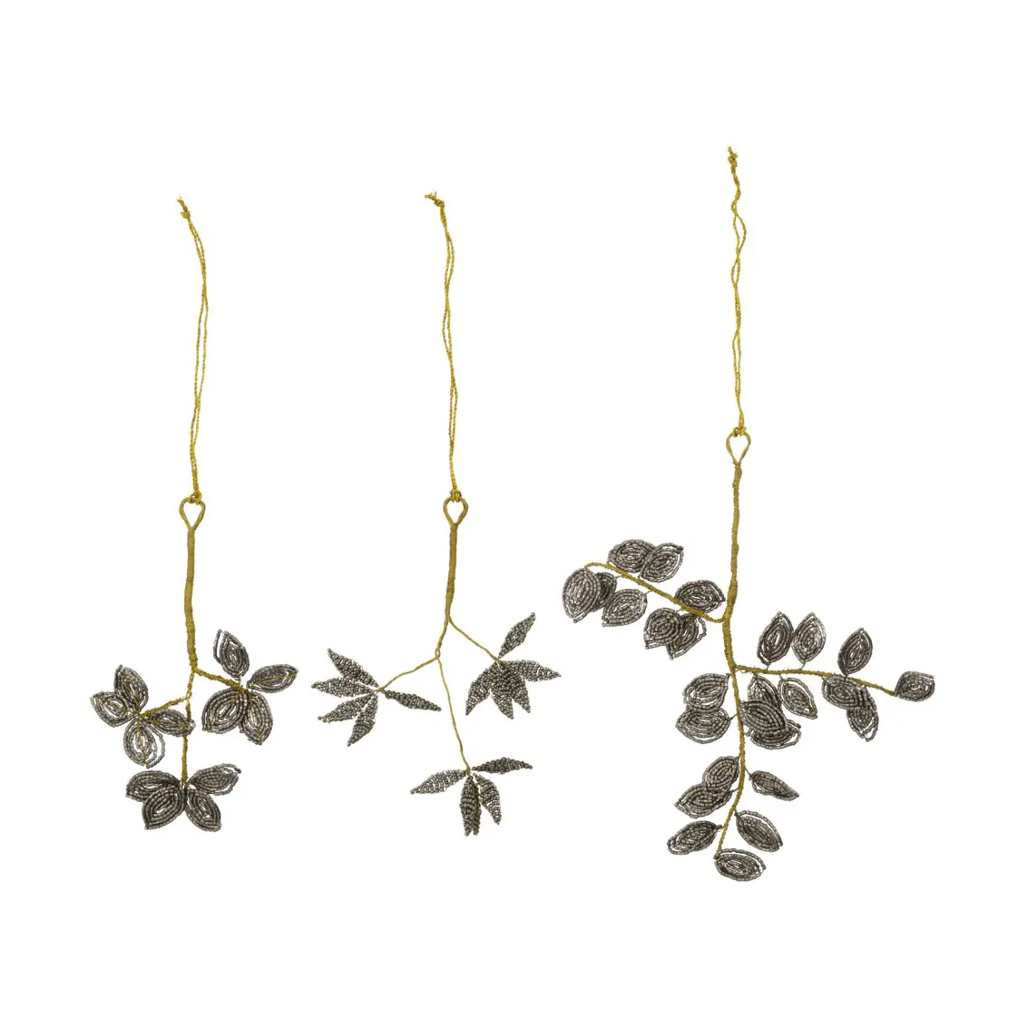 Set de 3 Adornos para árbol de navidad Pearl muérdago, Gris-oro House Doctor