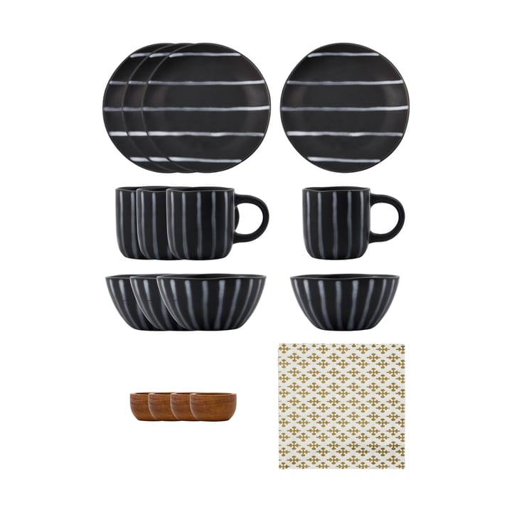 Set para brunch Line 16 piezas - Negro-marrón - House Doctor