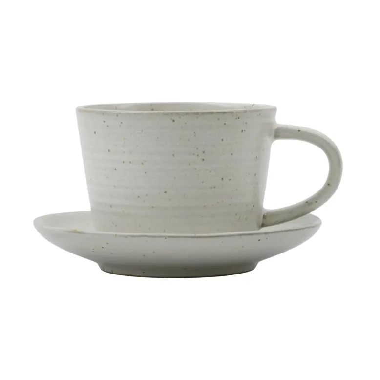 Taza y plato Pion 23 cl, Gris-blanco House Doctor