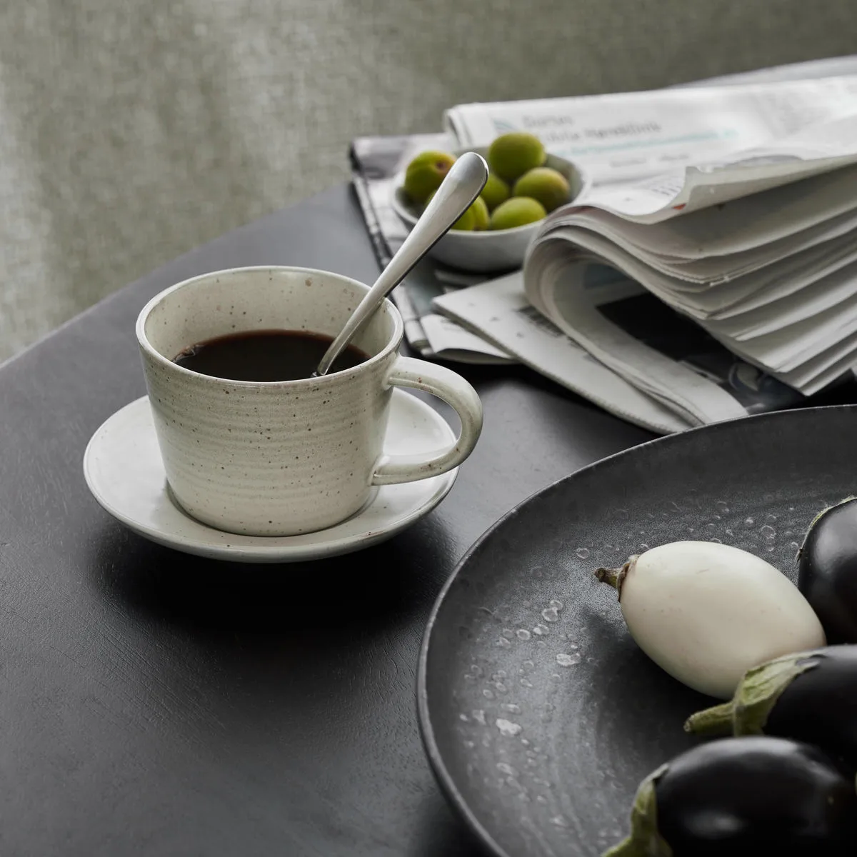 Taza y plato Pion 23 cl, Gris-blanco House Doctor