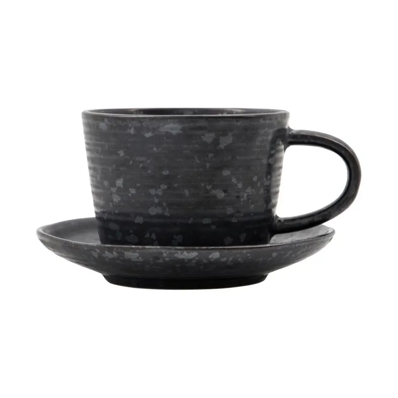 Taza y plato Pion 23 cl, Negro-marrón House Doctor