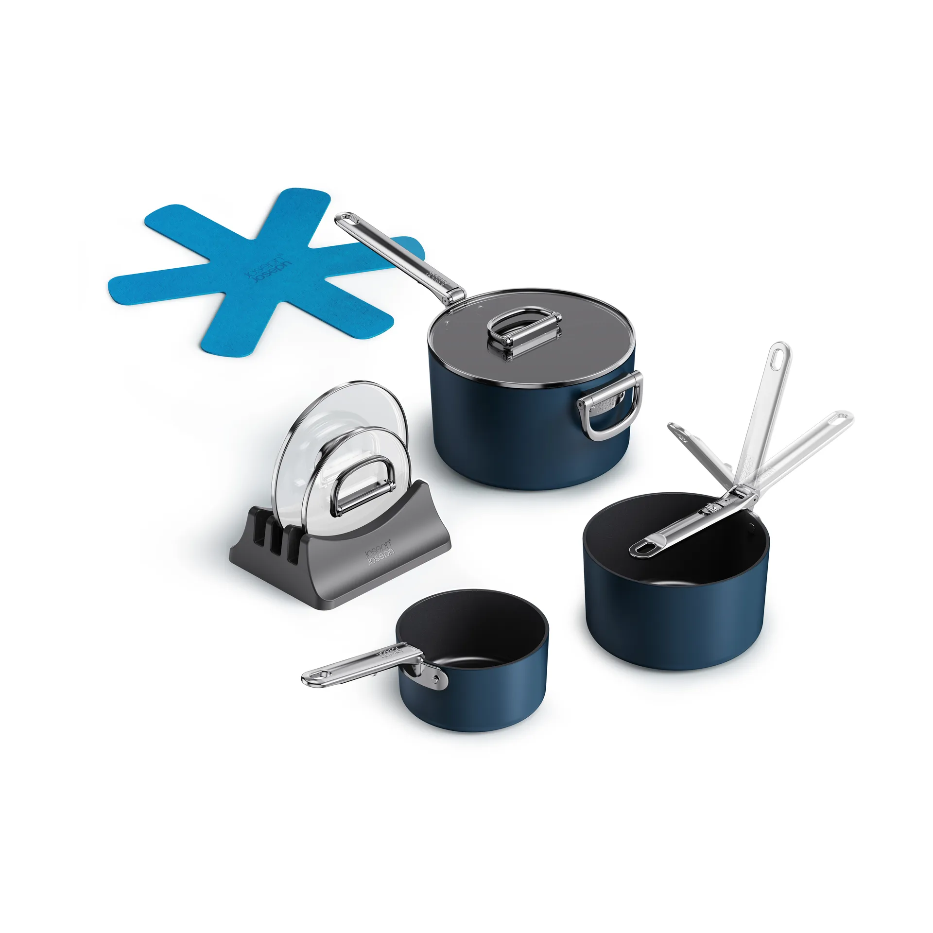 Batería de cocina antiadherente Space 8 piezas, Azul Joseph Joseph
