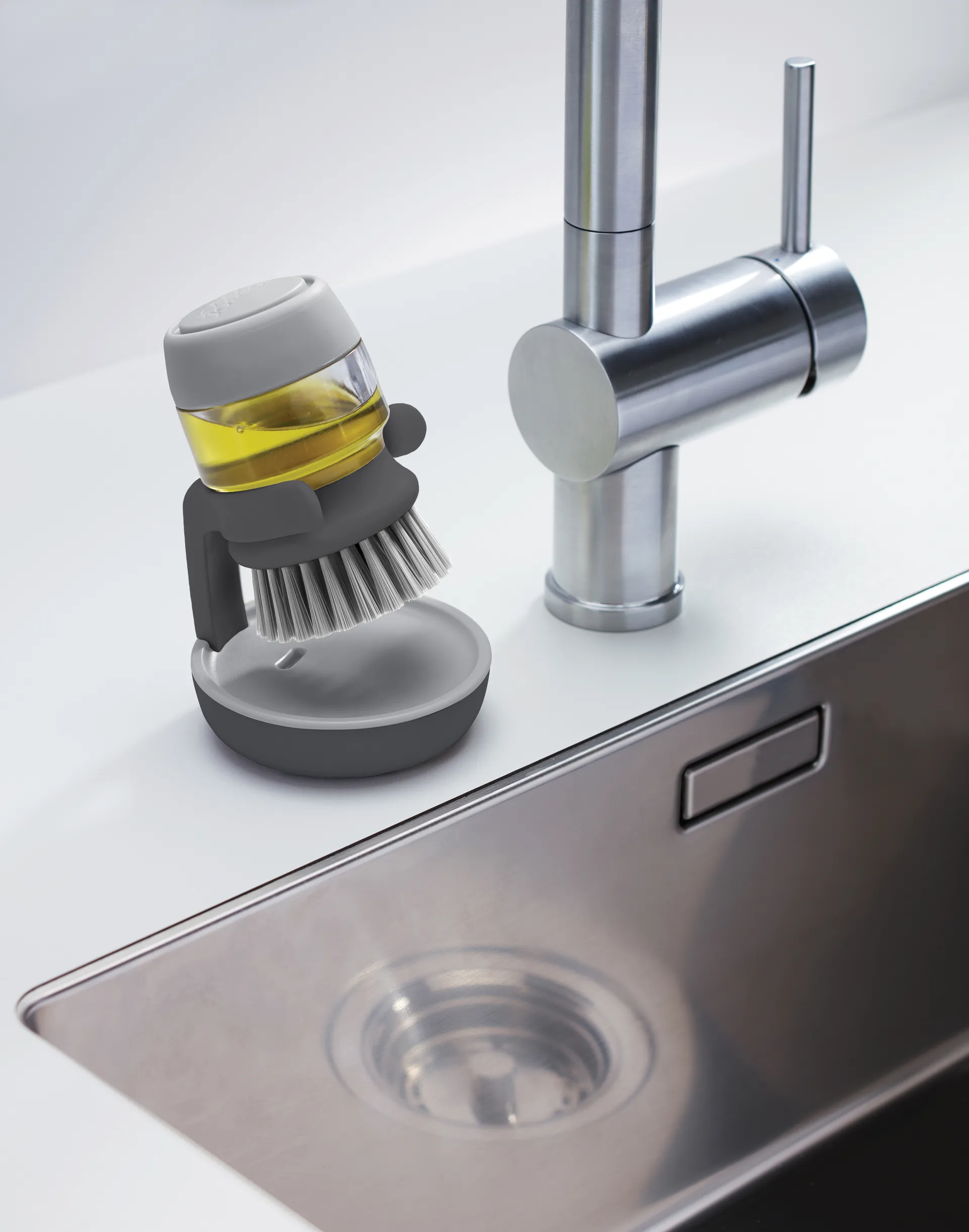 Cepillo dispensador jabón Palm 13,5 cm, Gris Joseph Joseph