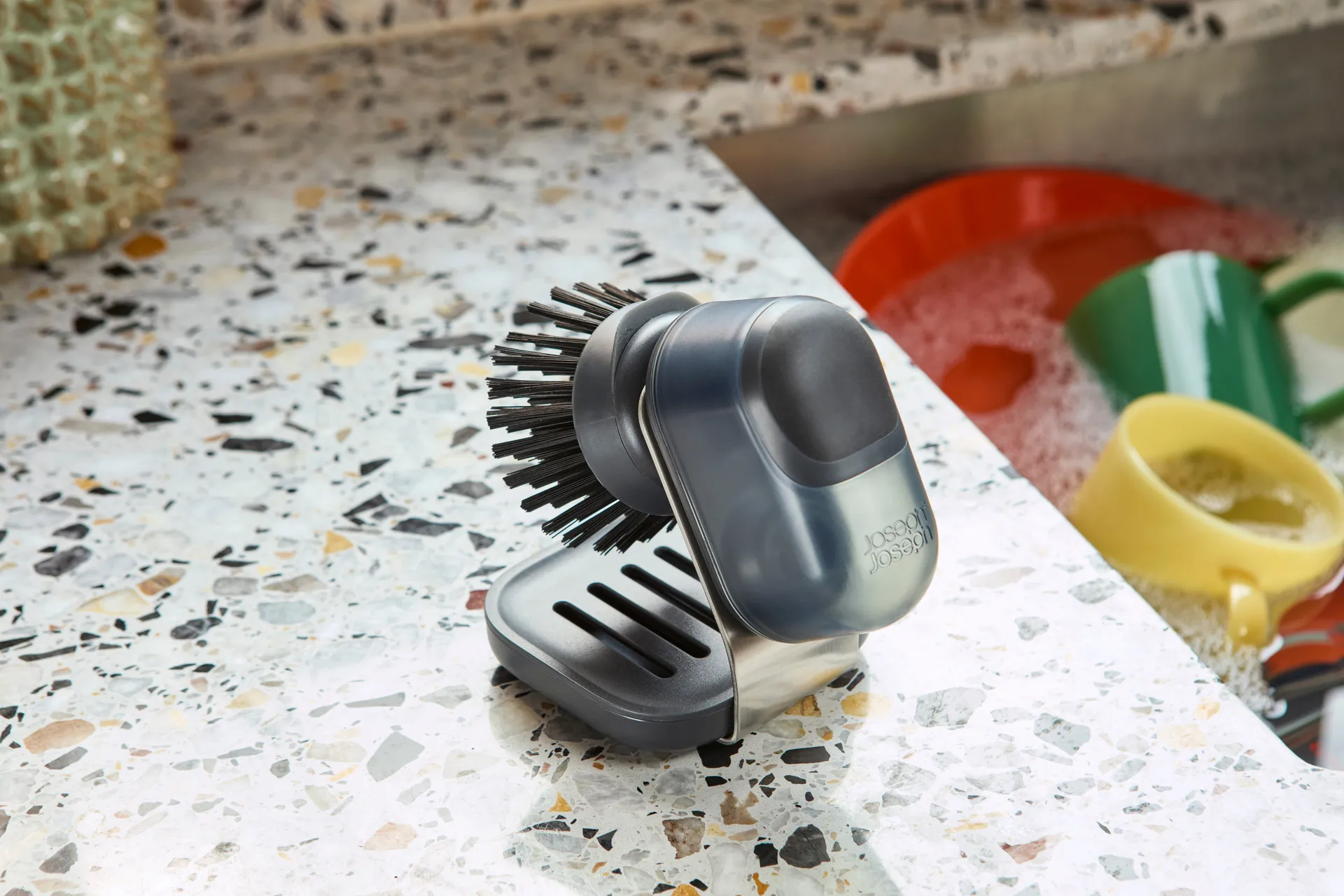 Joseph Joseph Sinktech cepillo para platos y soporte, Clear Joseph Joseph