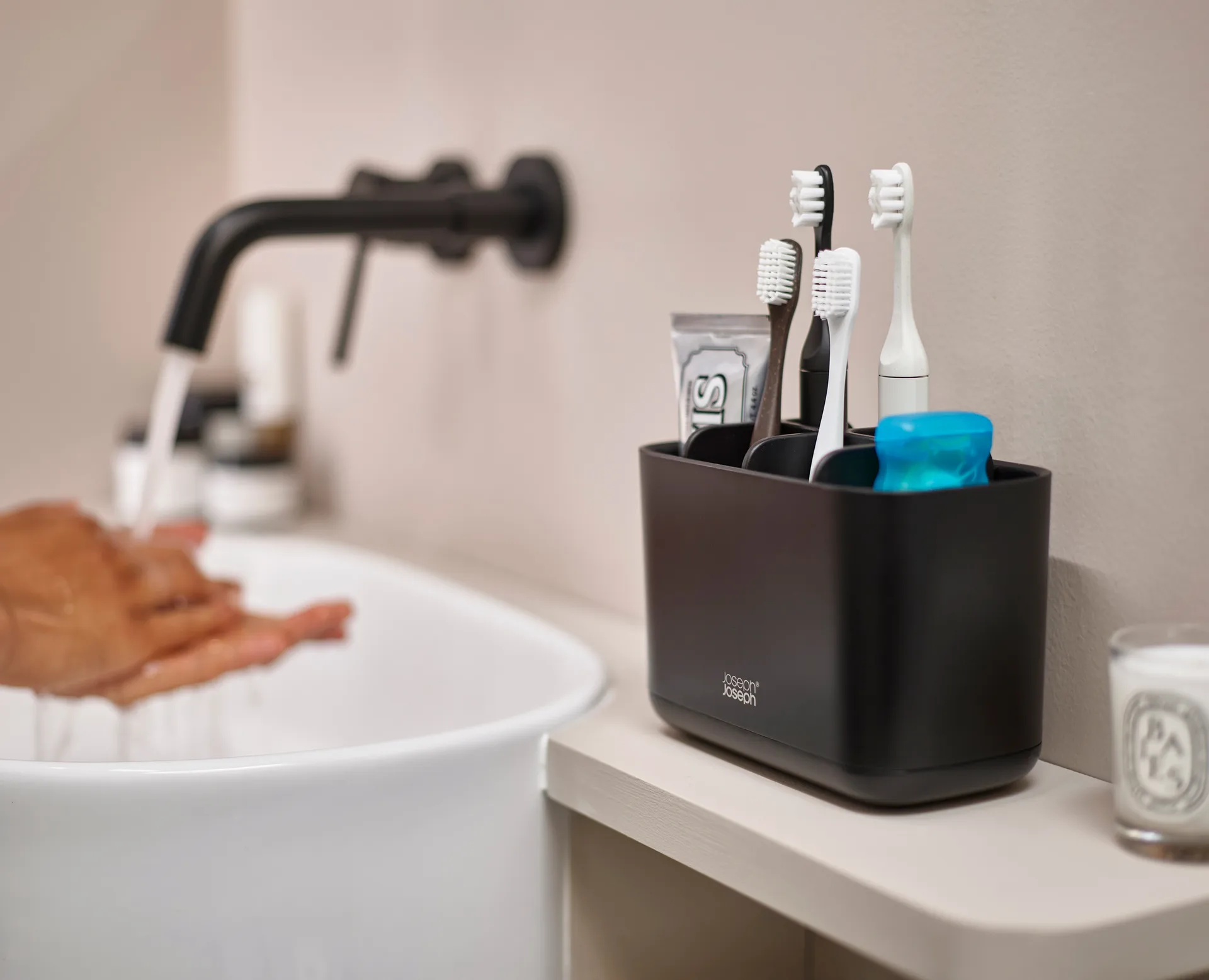 Portacepillos Easystore large 17,6 cm, Negro Joseph Joseph