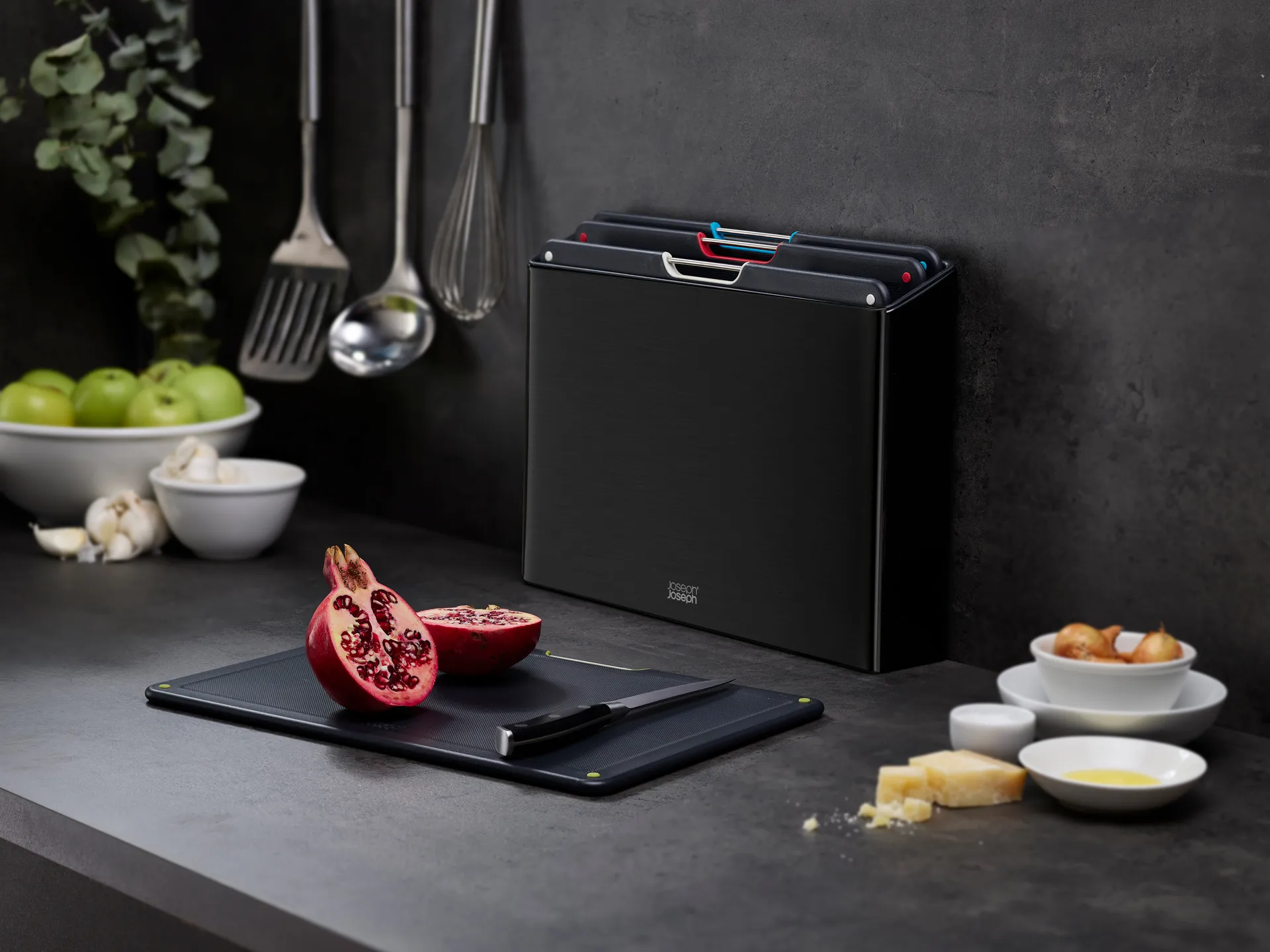 Tablas de cortar Folio steel 4 piezas, Negro Joseph Joseph