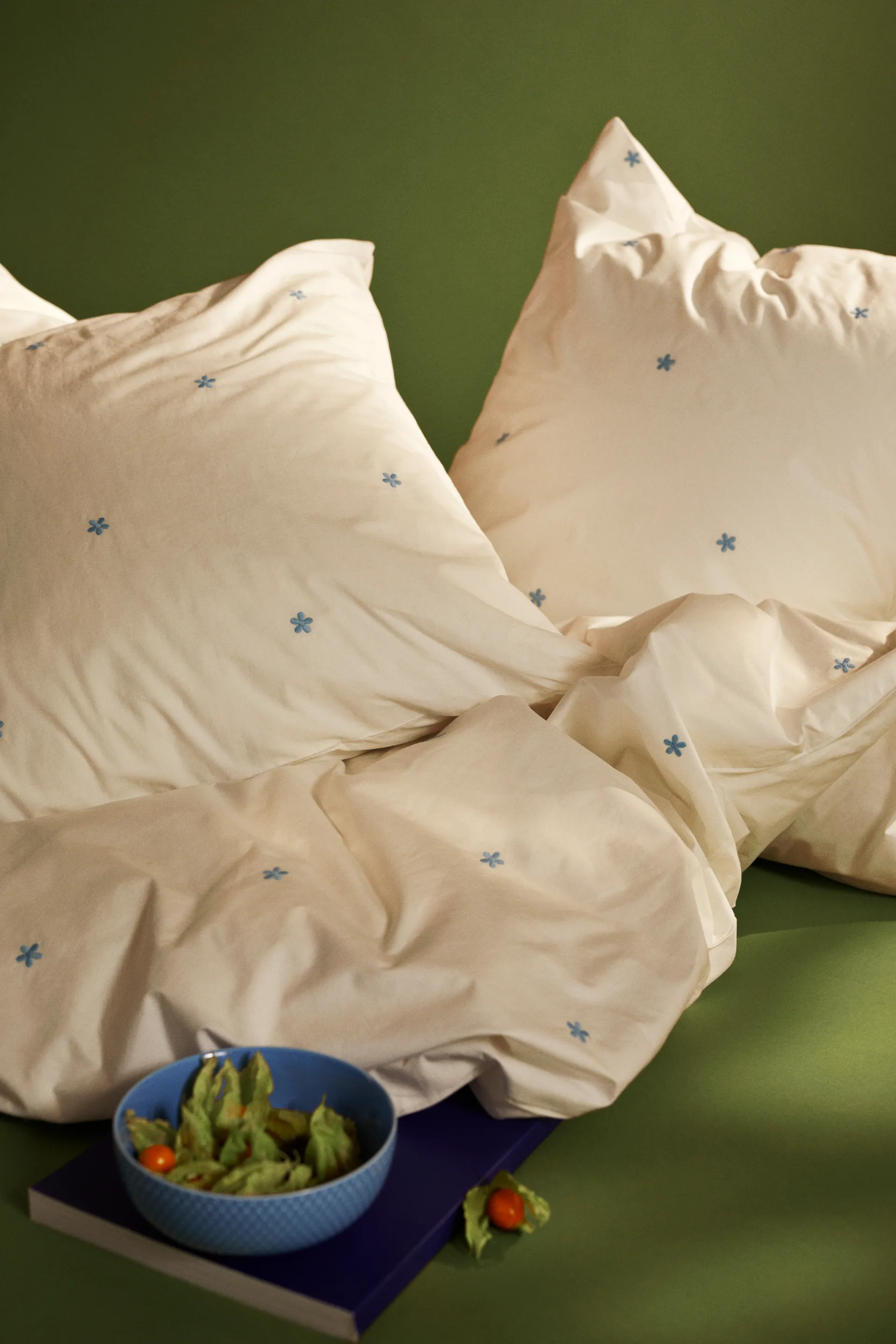 Juego de cama Daisy 150x210 cm, Blanco-azul claro Juna