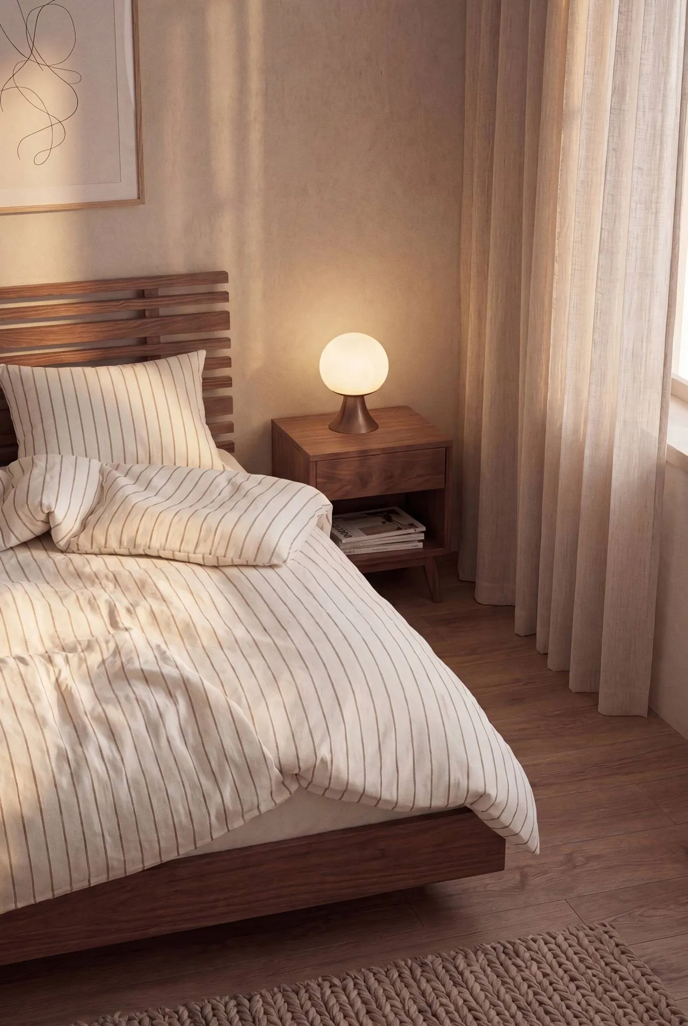 Juego de cama Soft, 220x220/2x50x60 cm, Offwhite-caramelo Juna