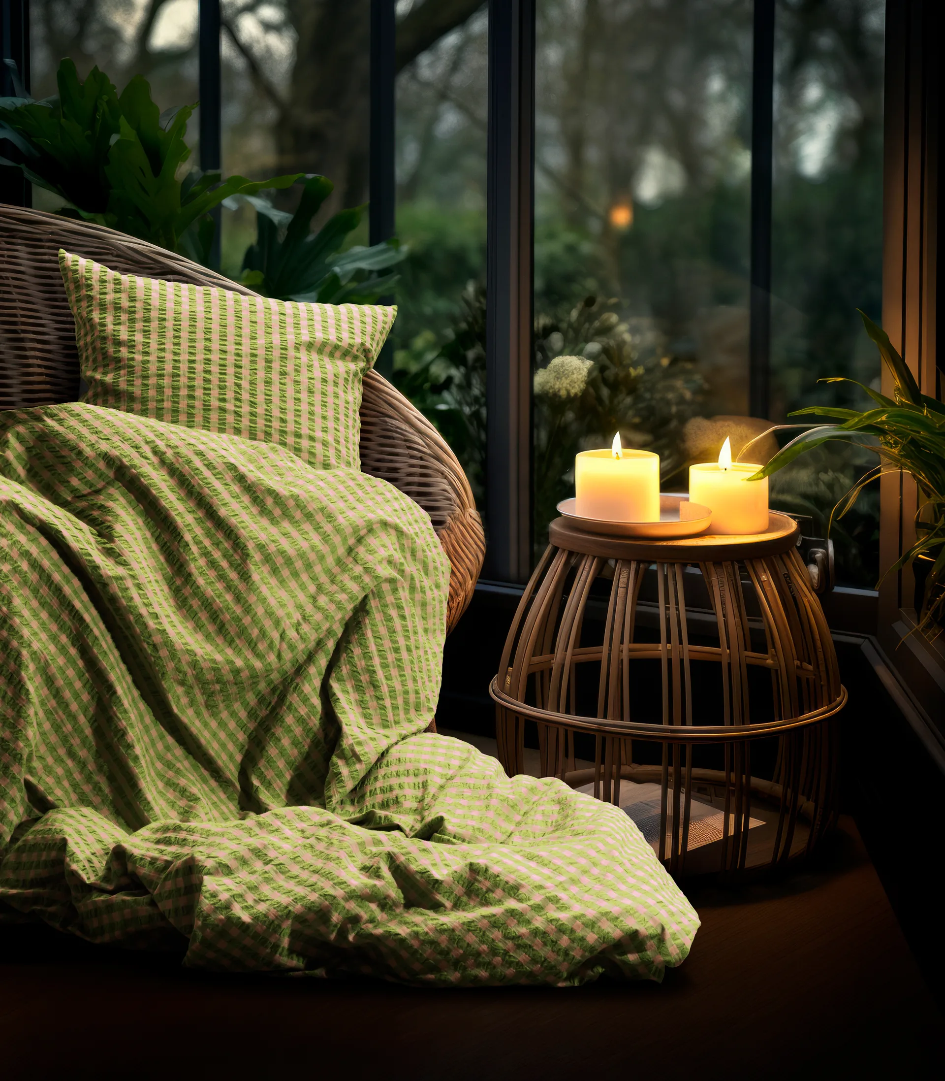 Juego de funda nórdica Bæk&Bølge 140x220 cm, Verde-rosa claro Juna