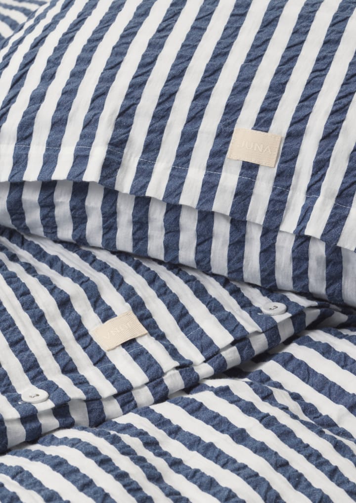 Juego de funda nórdica Bæk&Bølge Lines 220x220 cm, Azul oscuro-blanco Juna