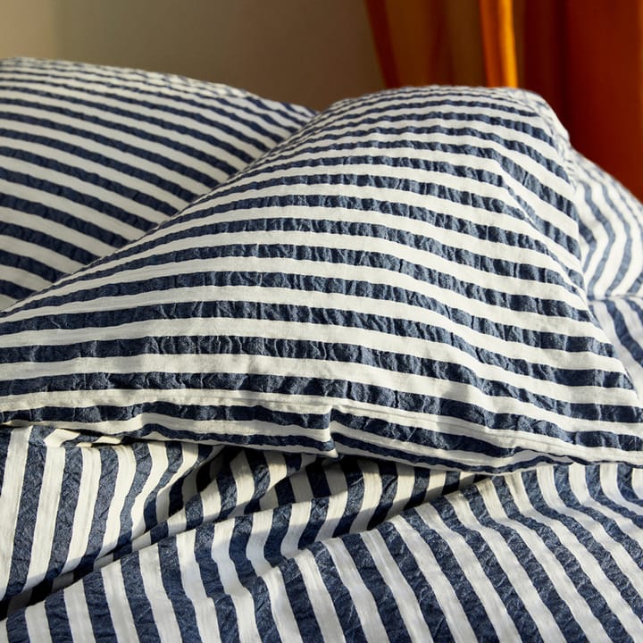 Juego de funda nórdica Bæk&Bølge Lines 220x220 cm, Azul oscuro-blanco Juna