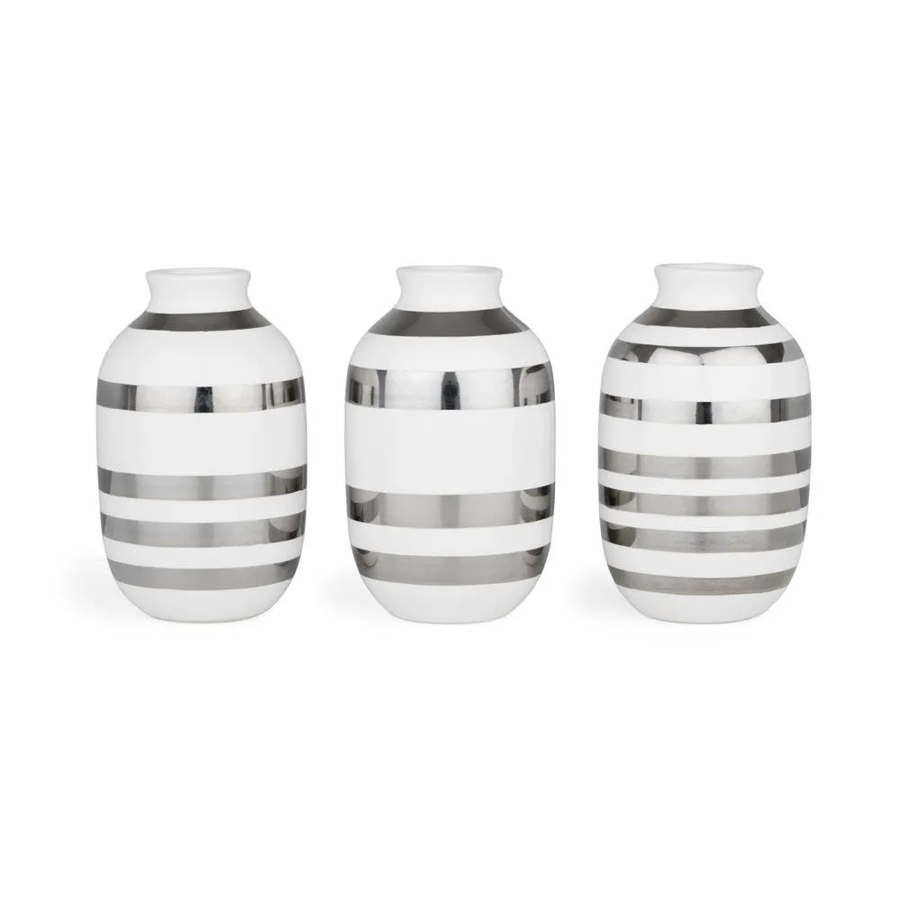 Set de 3 mini jarrones Omaggio, plata-blanco Kähler