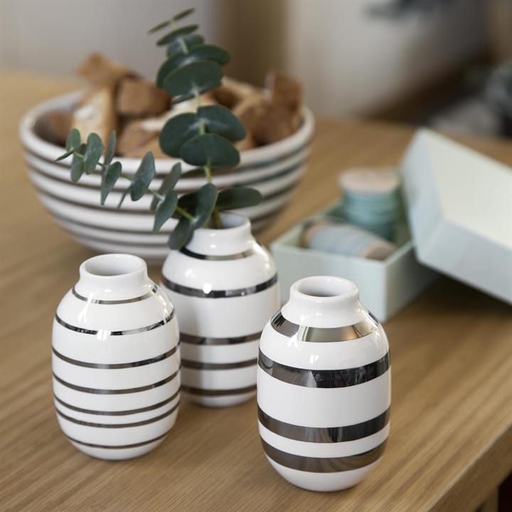 Set de 3 mini jarrones Omaggio, plata-blanco Kähler