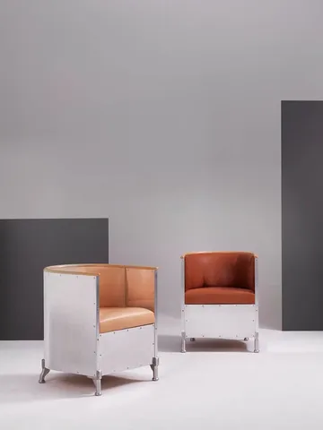 Butaca Aluminium cepillado mate - Cuero Tärnsjö negro - nogal - Källemo