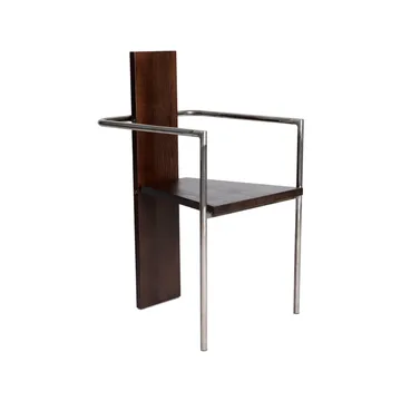 Silla con reposabrazos Concrete - Fresno teñido nogal - base de acero sin tratar - Källemo