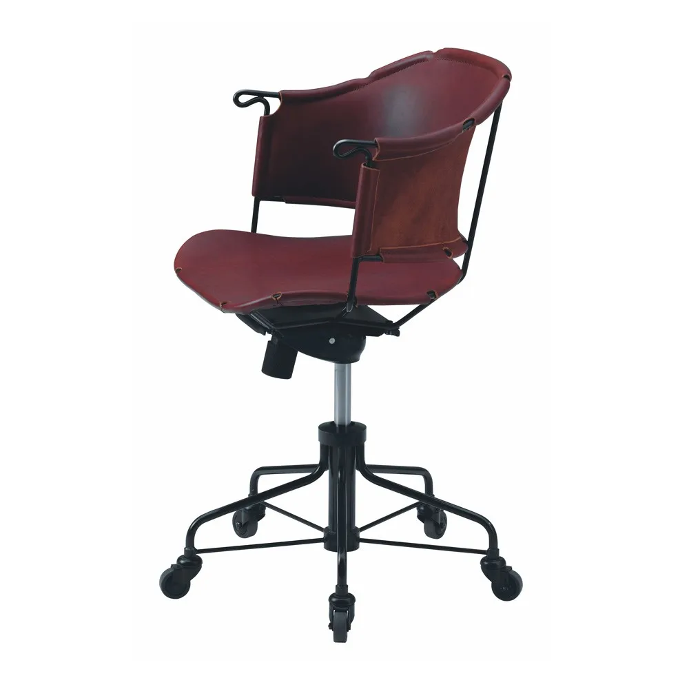 Silla de oficina Sheriff, Cuero Tärnsjö marrón - base lacada negro Källemo