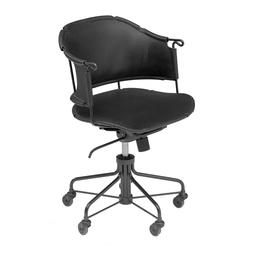 Silla de oficina Sheriff, Cuero Tärnsjö negro - base lacada negro Källemo