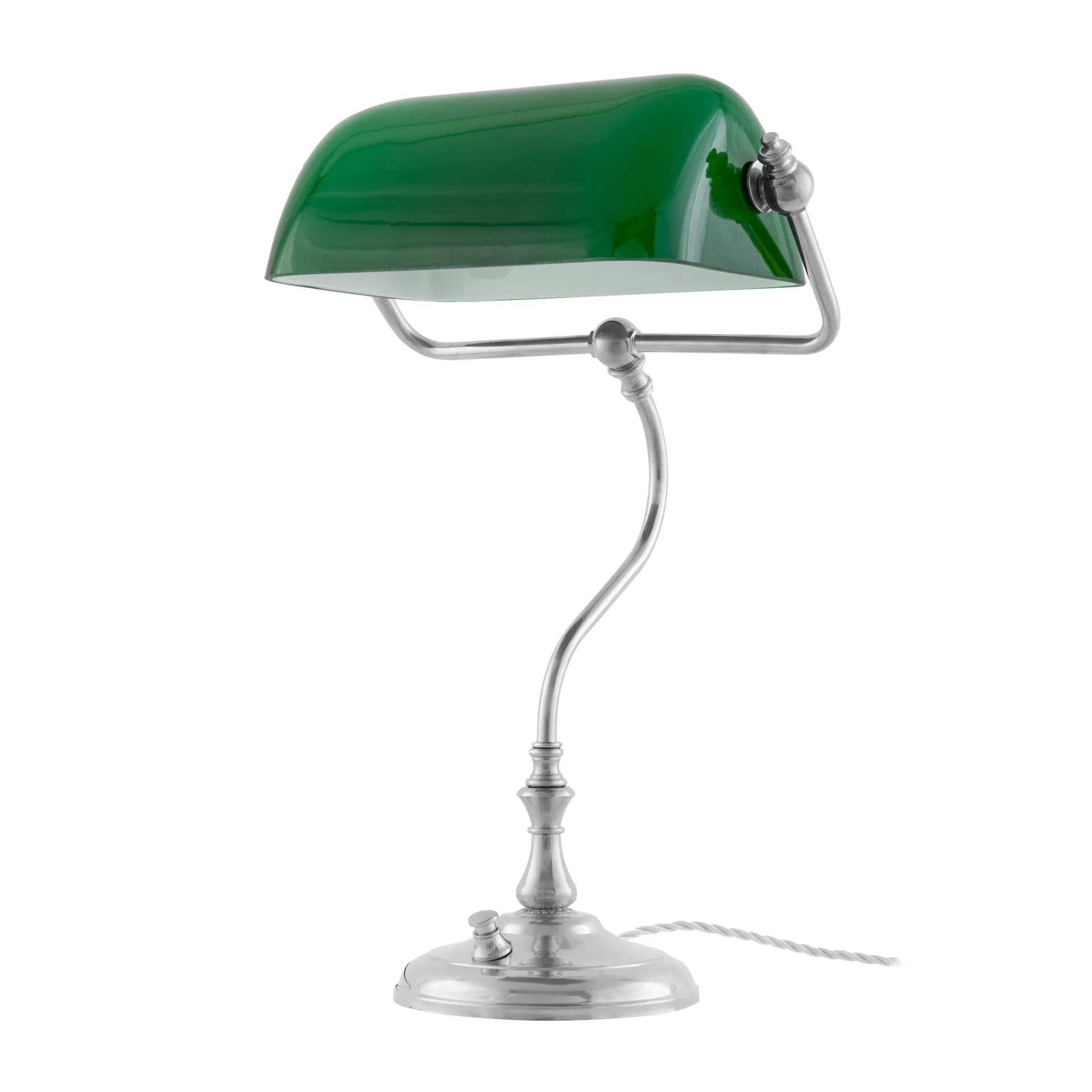 Lámpara de mesa Bankirlampa, niquelado-verde Karlskrona Lampfabrik