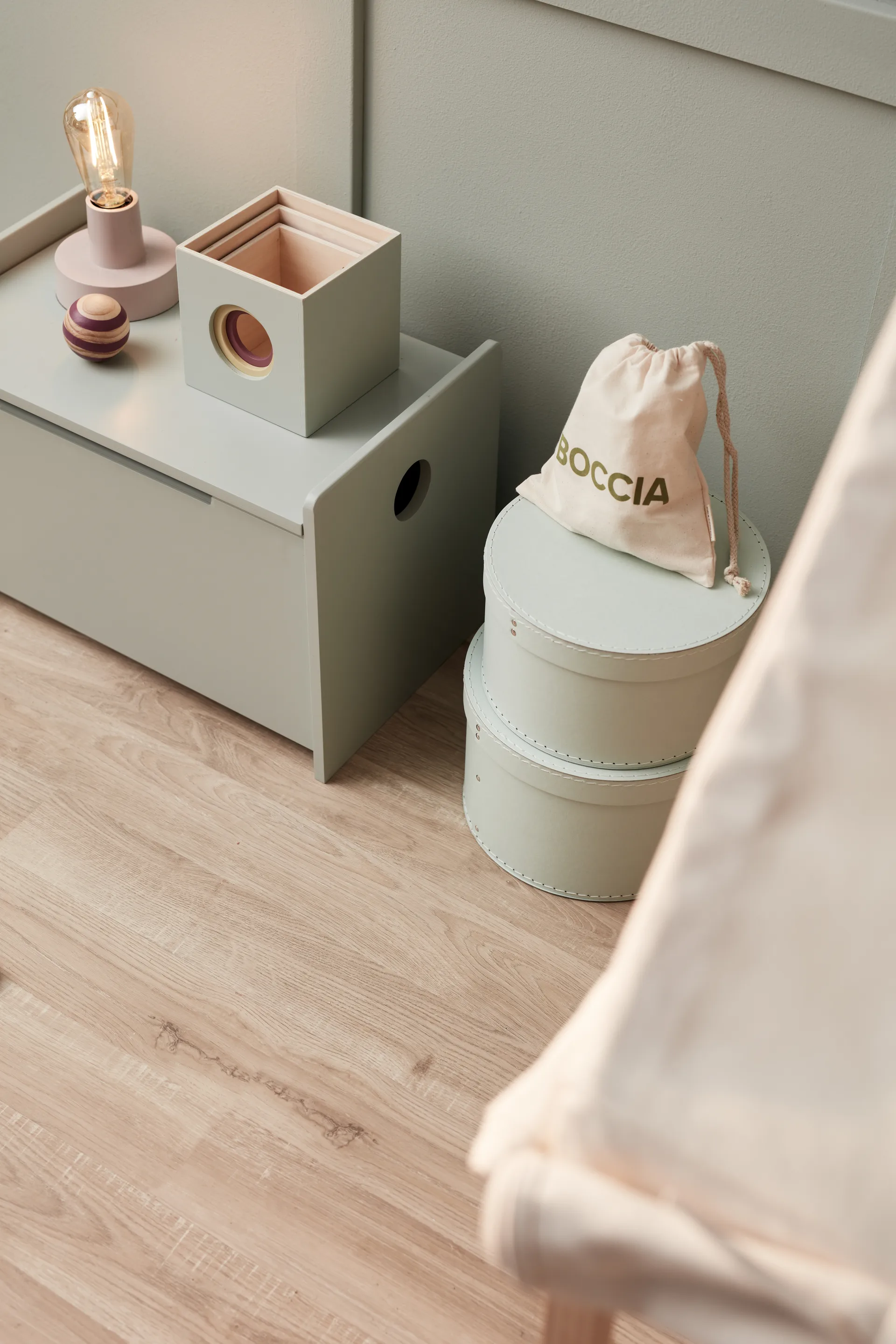 2 Cajas de almacenaje redondas Kid's Base, Verde claro Kid's Concept