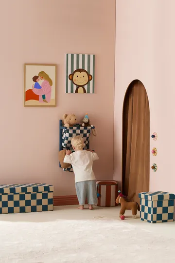 Estante con bolsillos de tela a cuadros - Turquesa, 40 × 19 × 60 cm - Kid's Concept