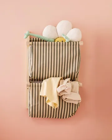 Estante de bolsillos de tela a rayas - Verde, 40x19x60 cm - Kid's Concept