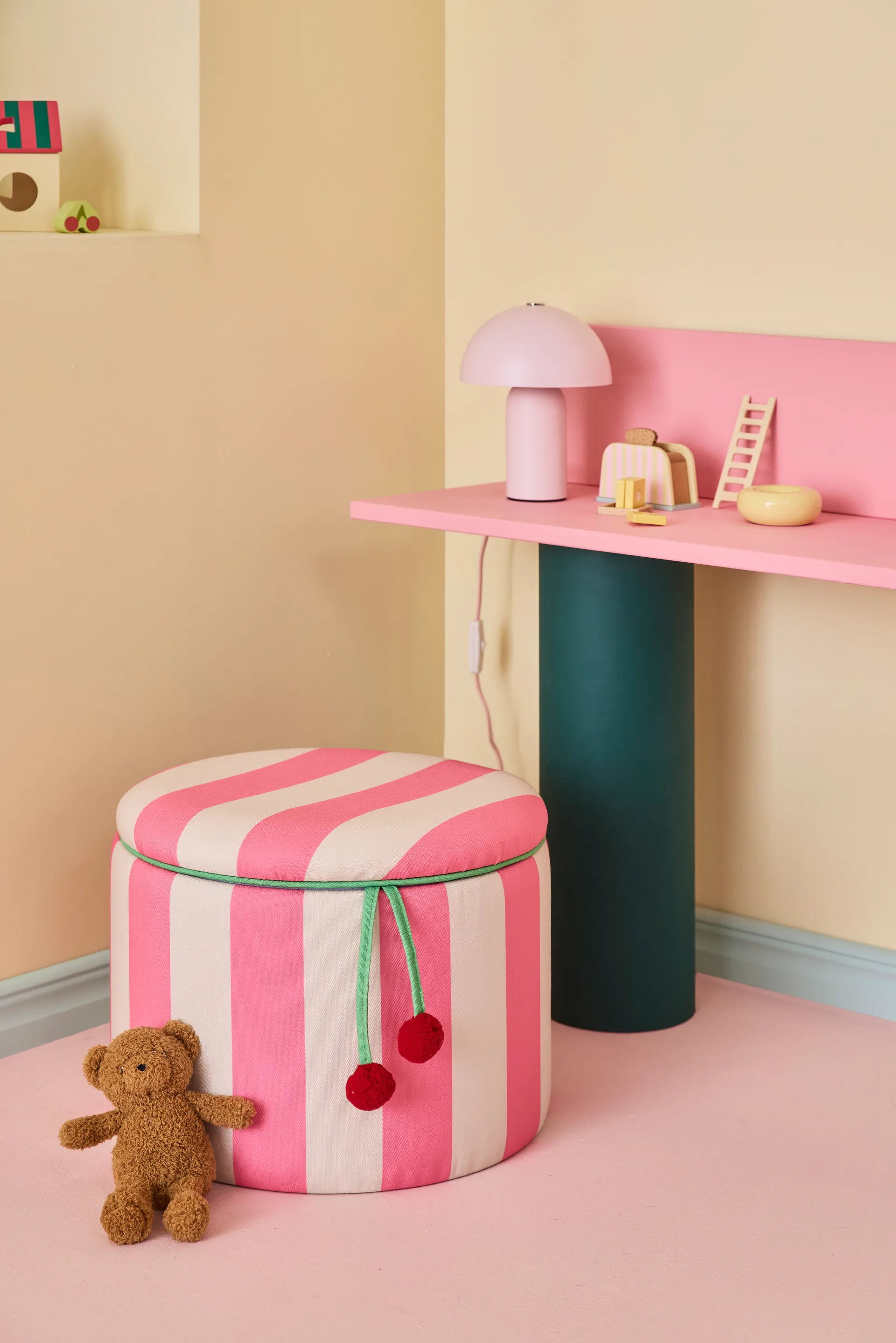 Puf cilíndrico con almacenaje, Rosa, Ø40 × 30,5 cm Kid's Concept
