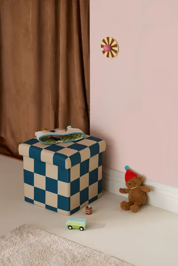 Puf con almacenaje a cuadros - Turquesa, 30x30 cm - Kid's Concept