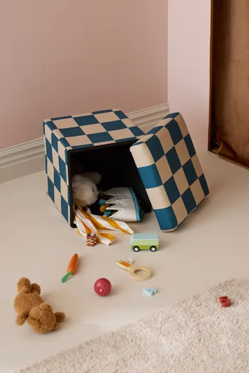 Puf con almacenaje a cuadros - Turquesa, 30x30 cm - Kid's Concept