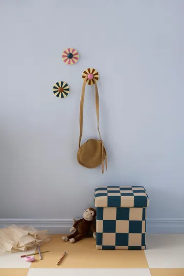 Puf con almacenaje a cuadros - Turquesa, 30x30 cm - Kid's Concept