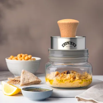 Set de tarros de almacenamiento Kilner Mash & Store - Transparente-acero inoxidable-madera, 0,5 L - Kilner