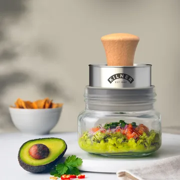 Set de tarros de almacenamiento Kilner Mash & Store - Transparente-acero inoxidable-madera, 0,5 L - Kilner