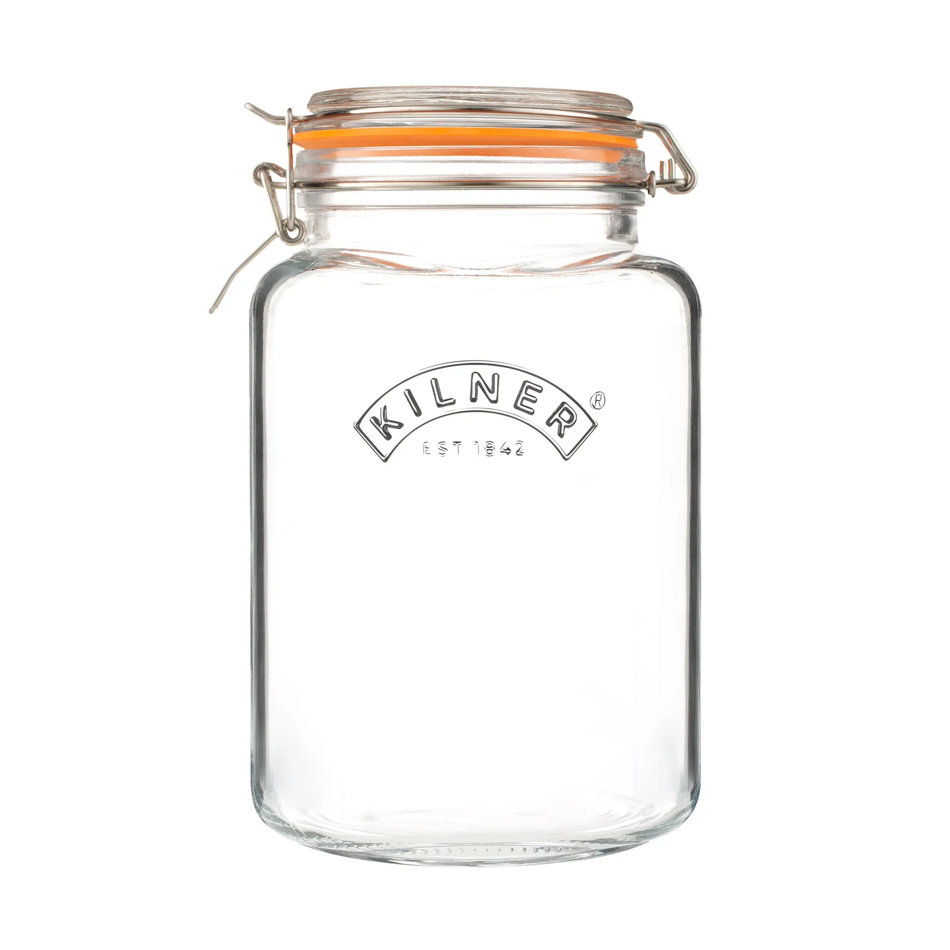 Tarro cuadrado con cierre de clip Kilner, Transparente-acero inoxidable, 3 L Kilner