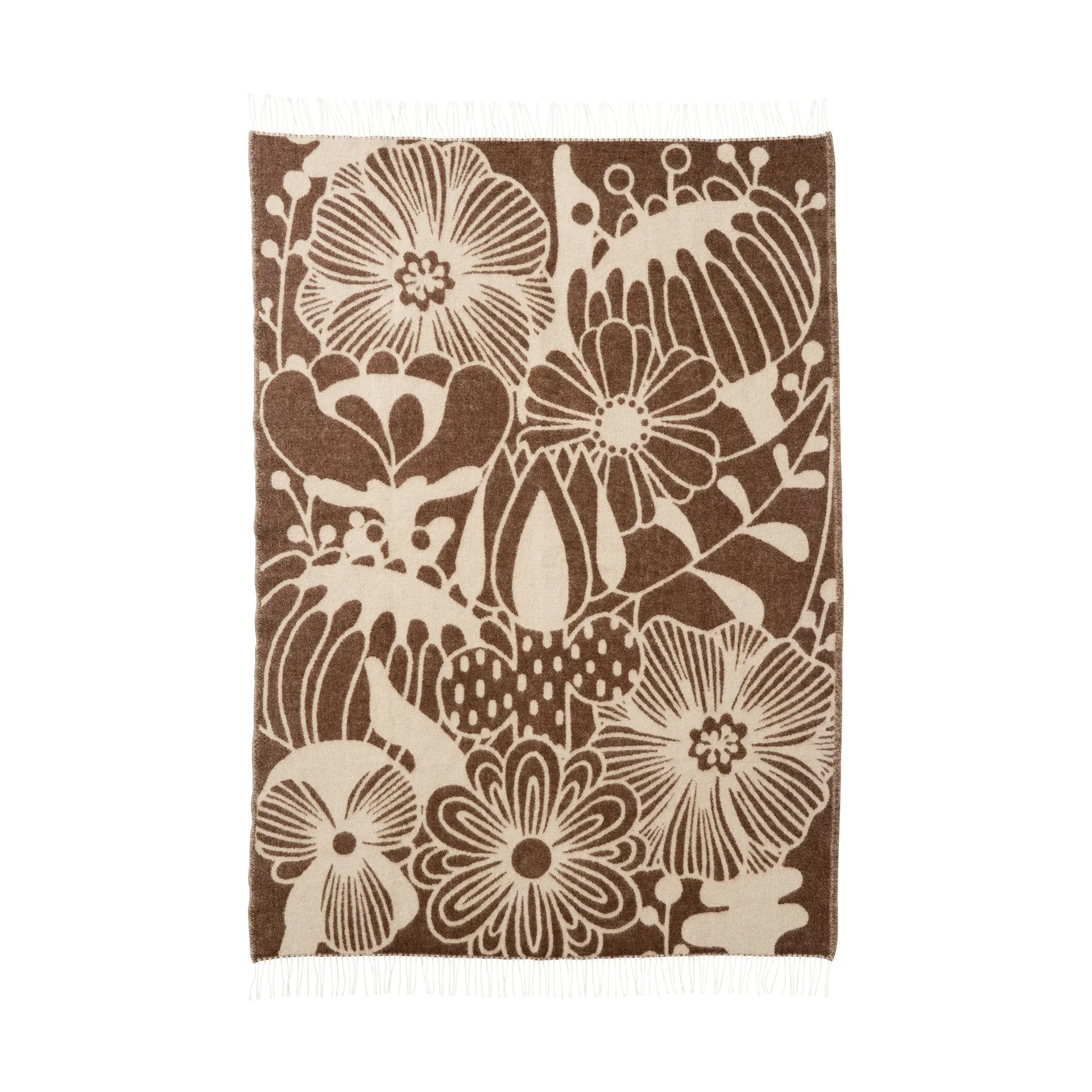 Manta de lana Blomranka, Brown-beige, 130x200 cm Klippan Yllefabrik