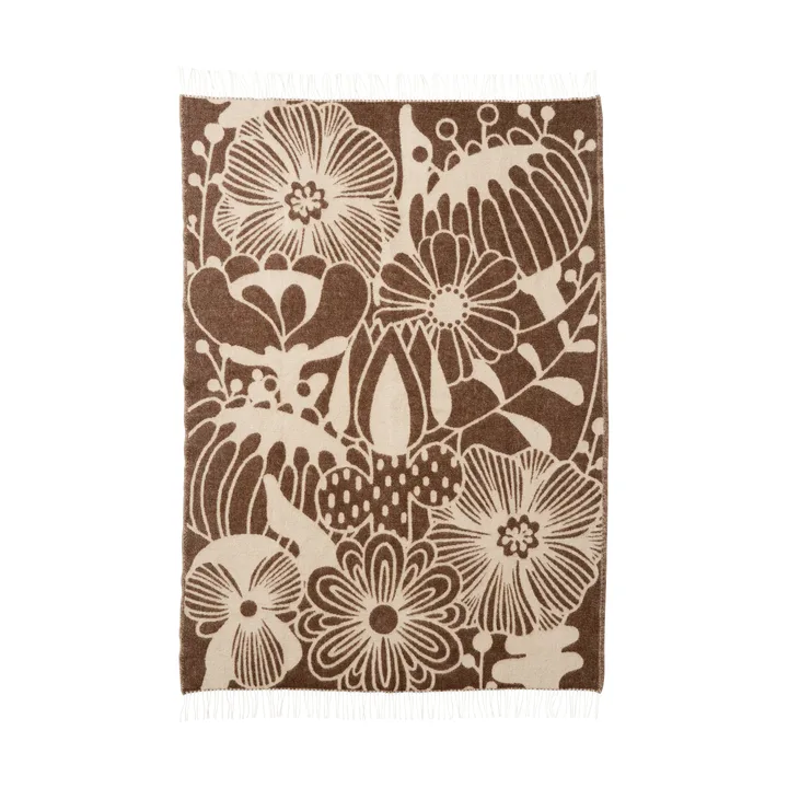 Manta de lana Blomranka - Brown-beige, 130x200 cm - Klippan Yllefabrik