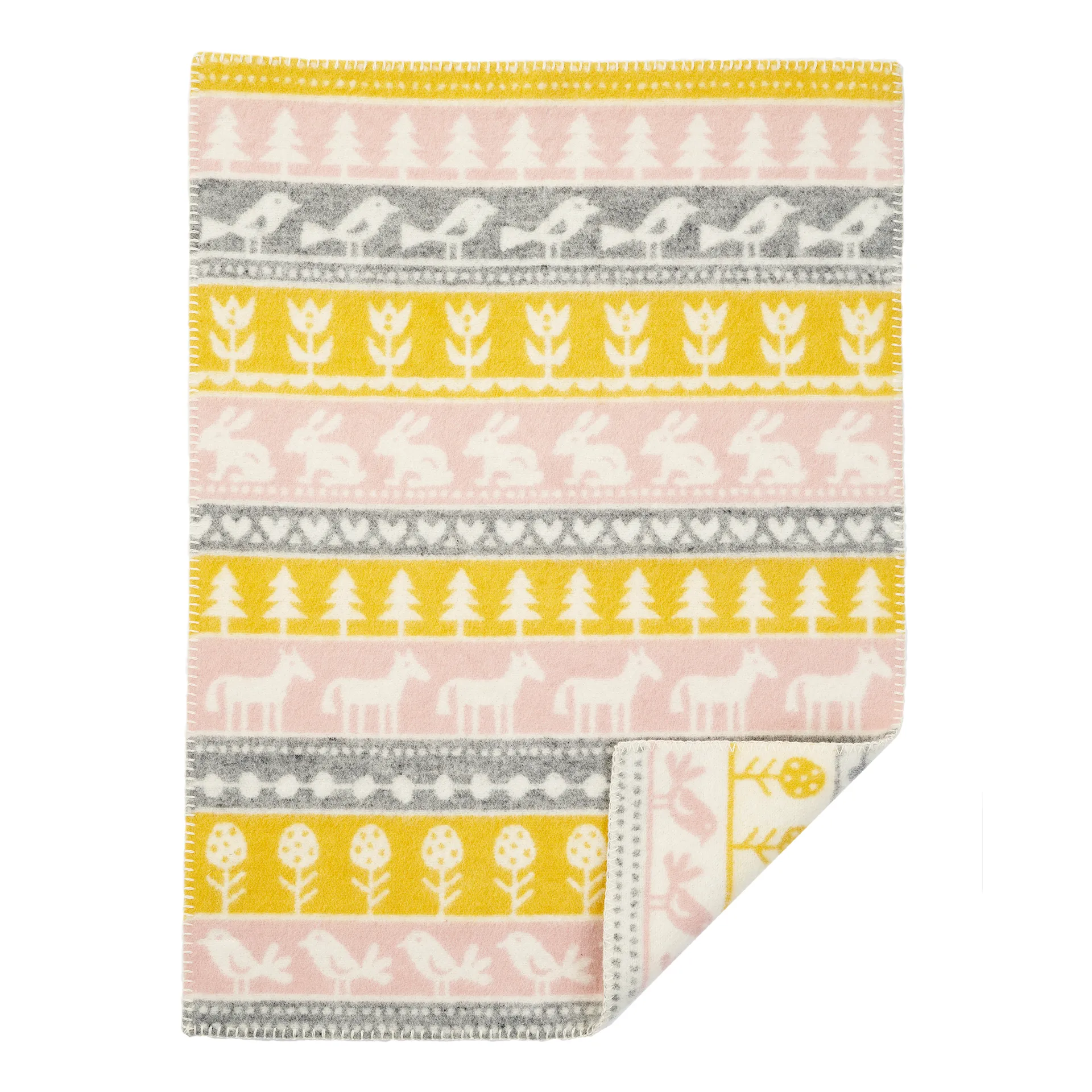 Plaid de lana para bebé Nature, amarillo-rosa Klippan Yllefabrik