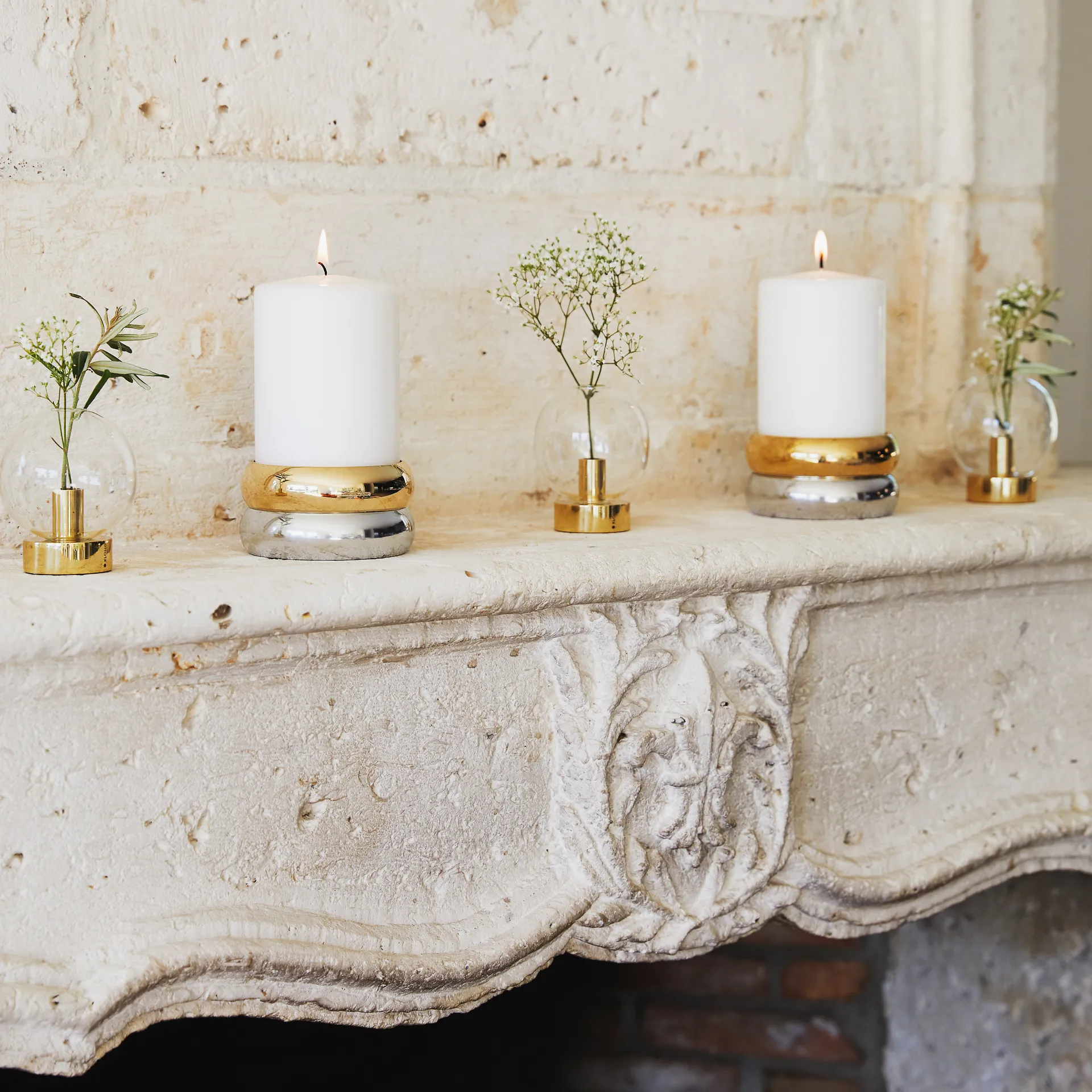 Candelabro Marriage, latón-plata KLONG