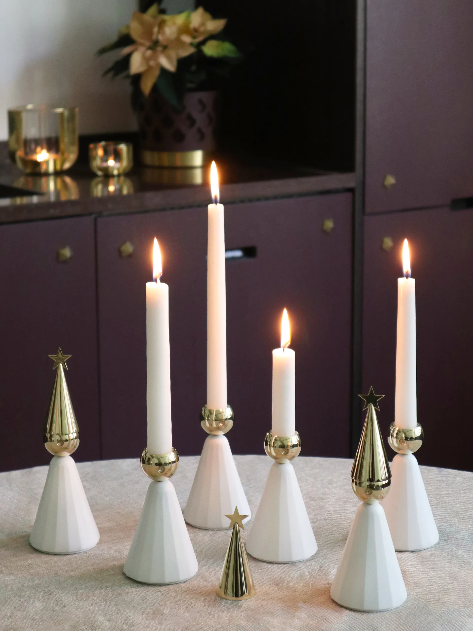 Candelabro Soprano, Blanco-latón KLONG