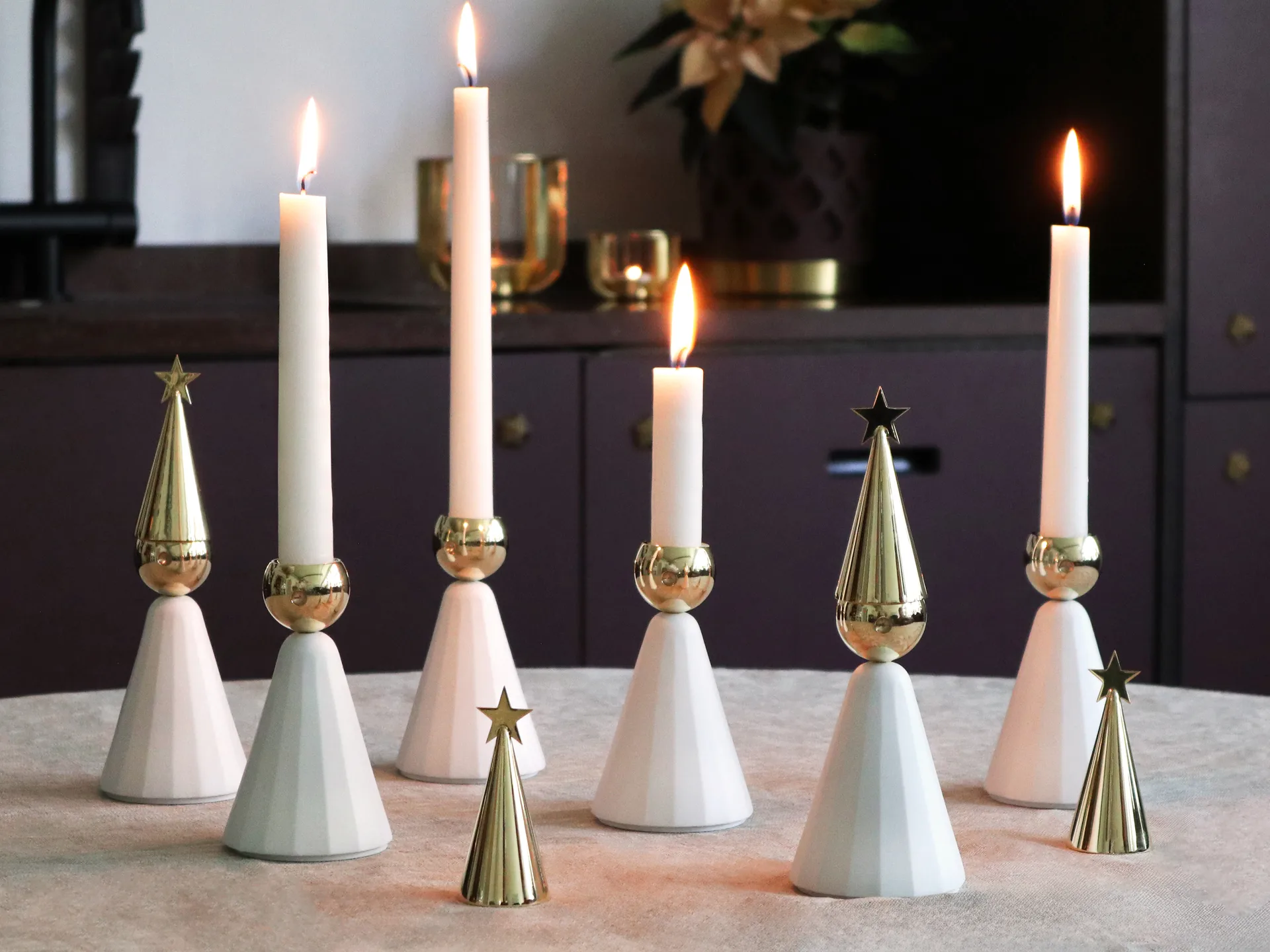 Candelabro Soprano, Blanco-latón KLONG