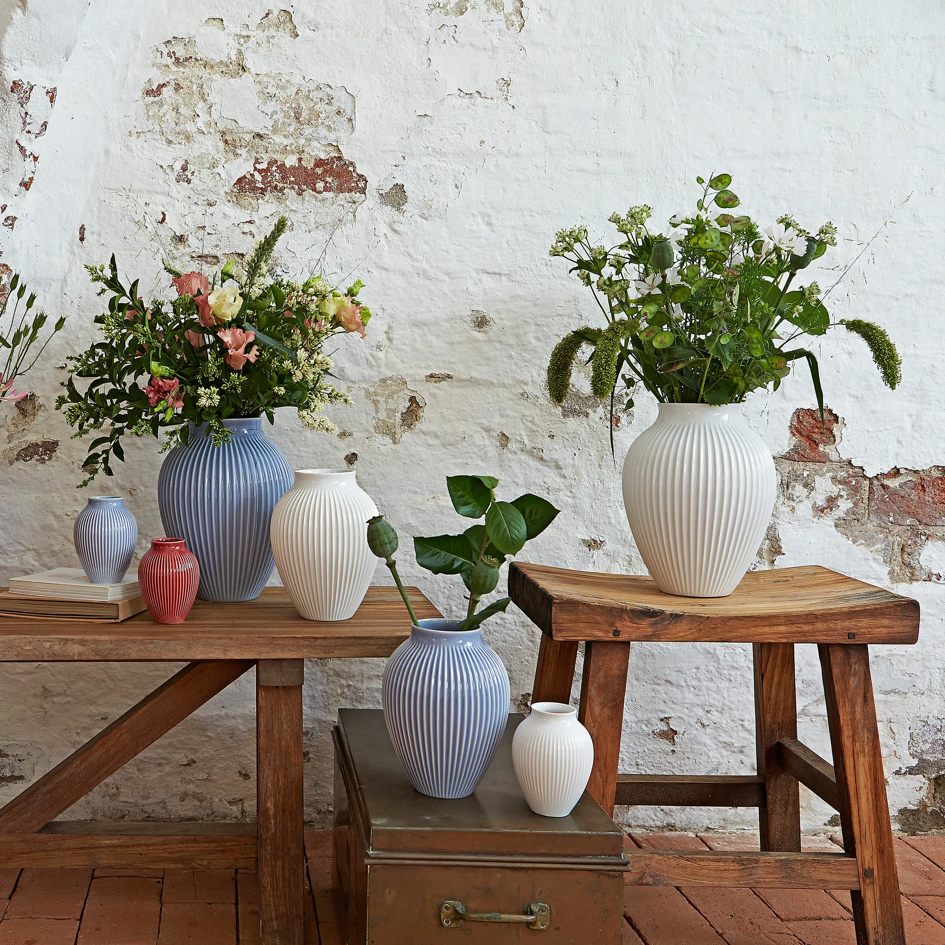 Jarrón acanalado Knabstrup 27 cm, Blanco Knabstrup Keramik