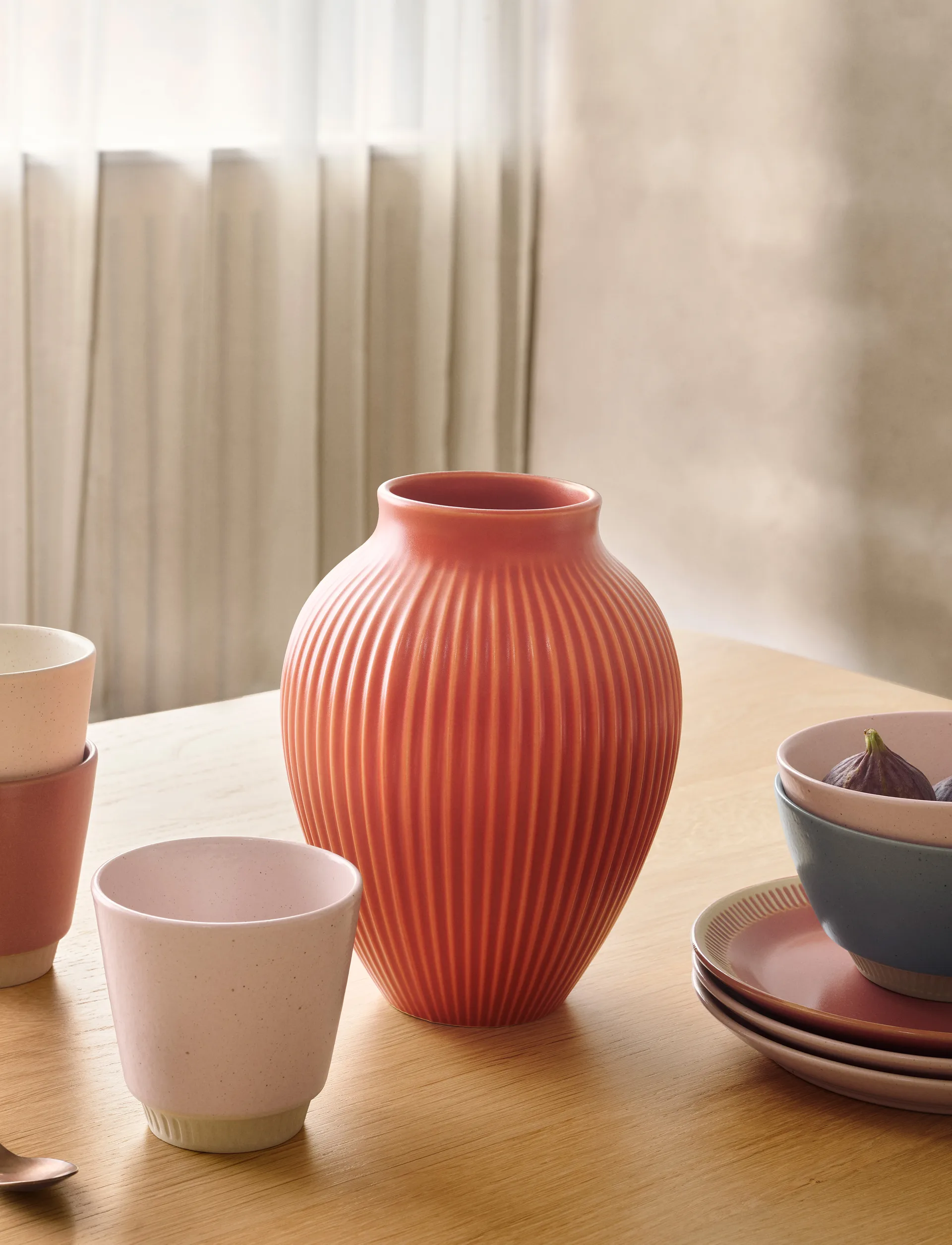 Jarrón acanalado Knabstrup 27 cm, Coral Knabstrup Keramik