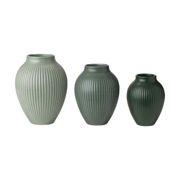 Jarrón Knabstrup ripple mate mini, set de 3 piezas - Misty green-celadon green-dark green - Knabstrup Keramik