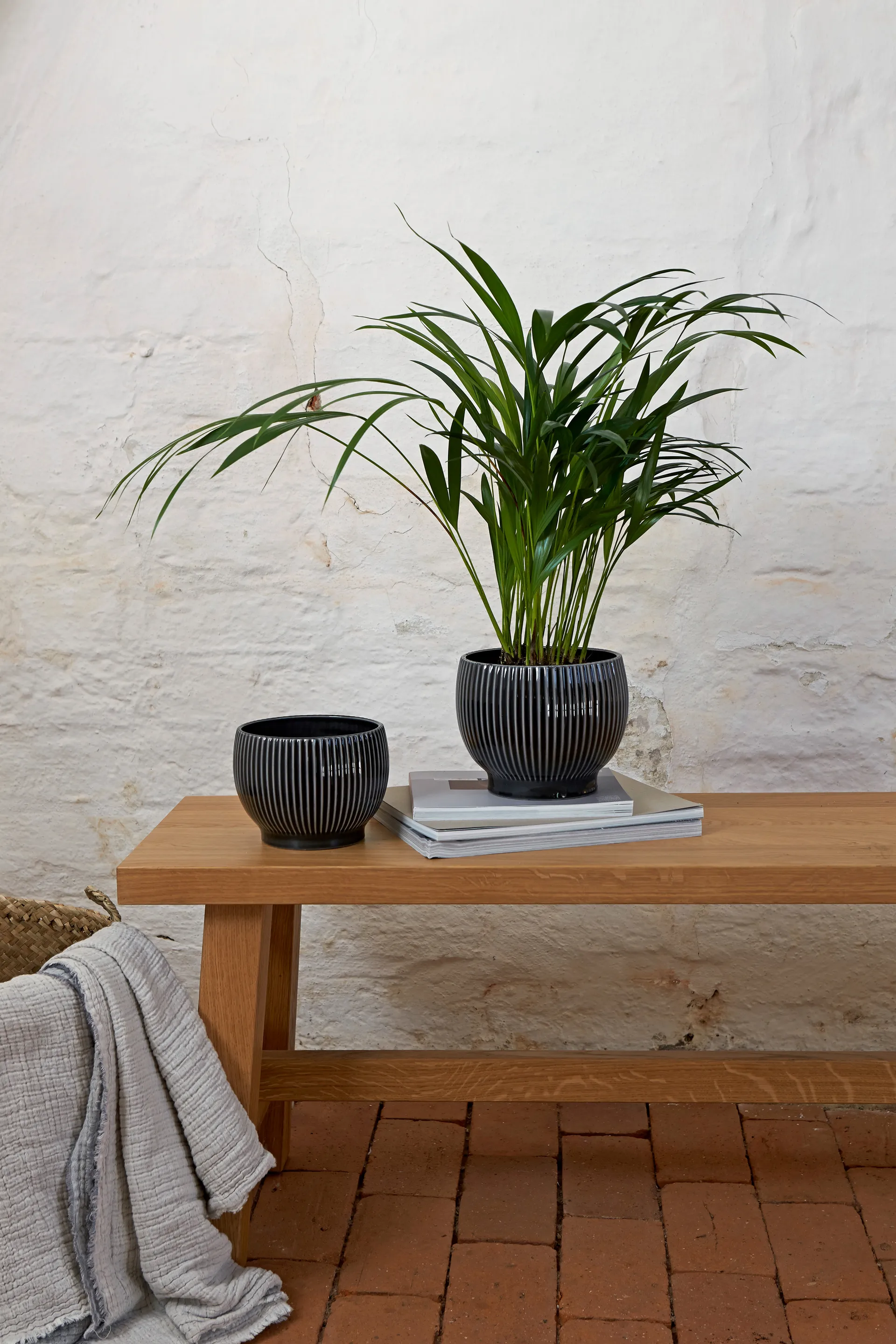 Maceta Knabstrup acanalada Ø16,5 cm, negro Knabstrup Keramik